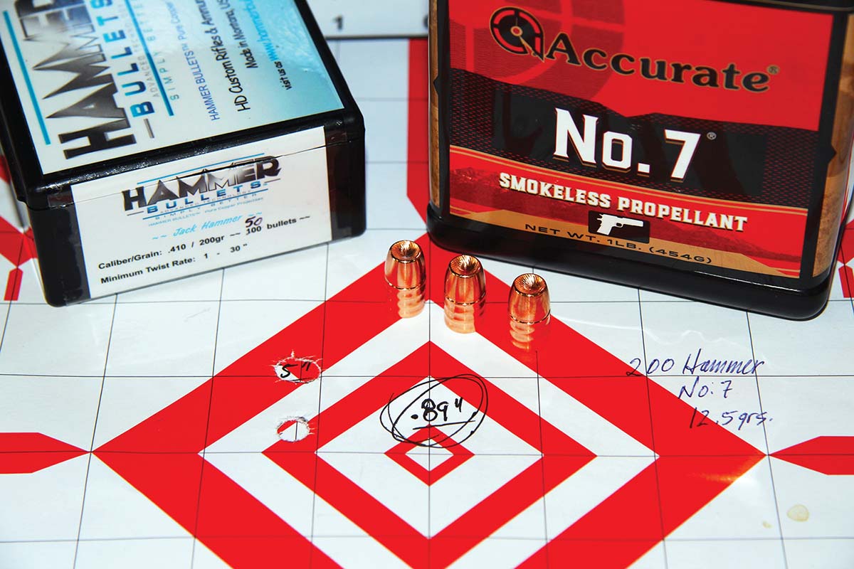 The Henry Big Boy Classic Steel lever rifle shot its best group with Hammer Bullets’ 200-grain Jack Hammer using 12.5 grains of Accurate No. 7. That group measured .89 inch and was sent at a relatively pokey 1,349 fps.